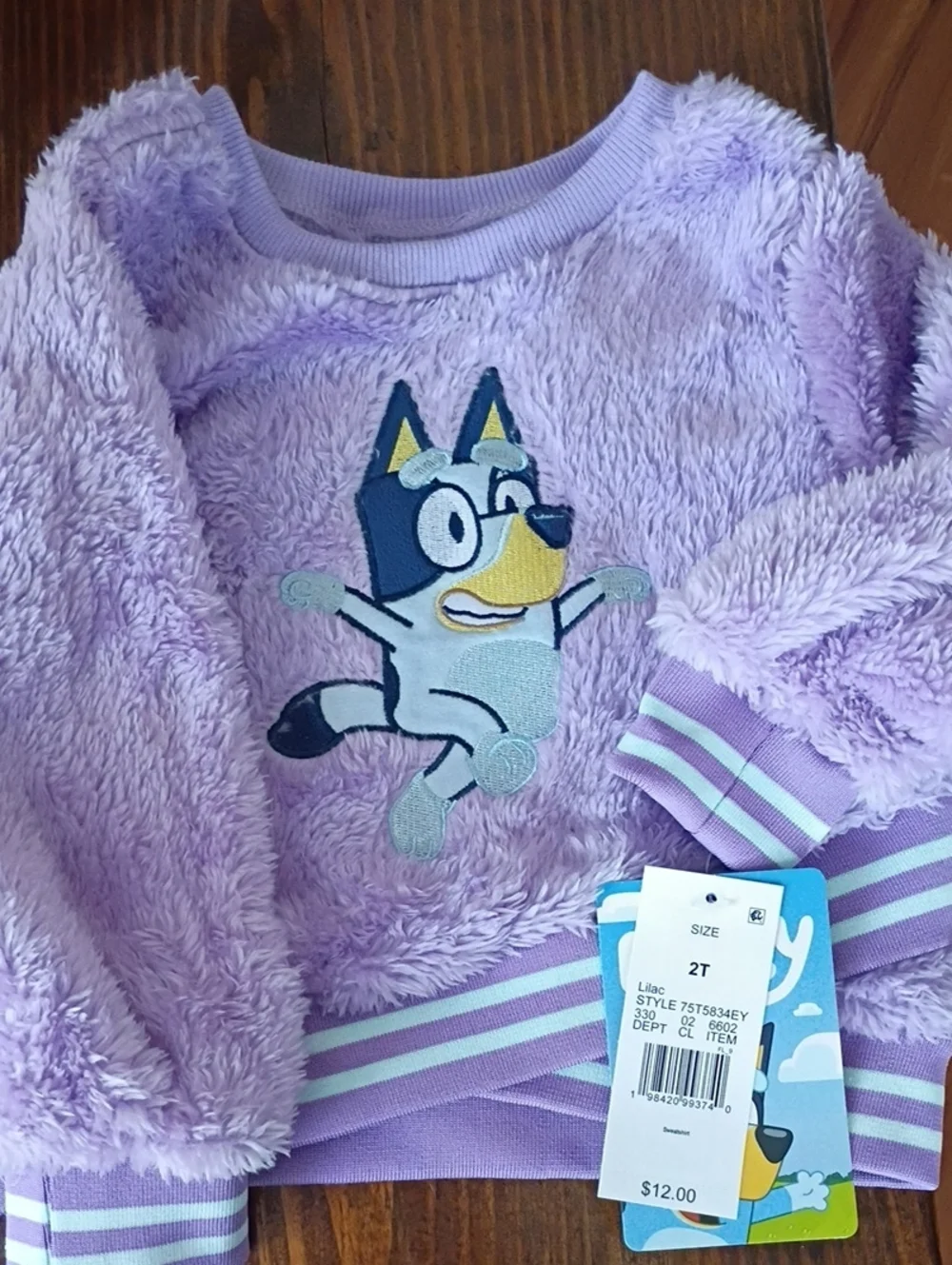 Bluey Lilac Fuzzy Sweatshirt with Cartoon Pup - Size 2T